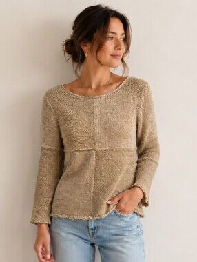 Casual Express Beige Colorblock Knit Sweater Boat Neck Coquette Dark Academia S